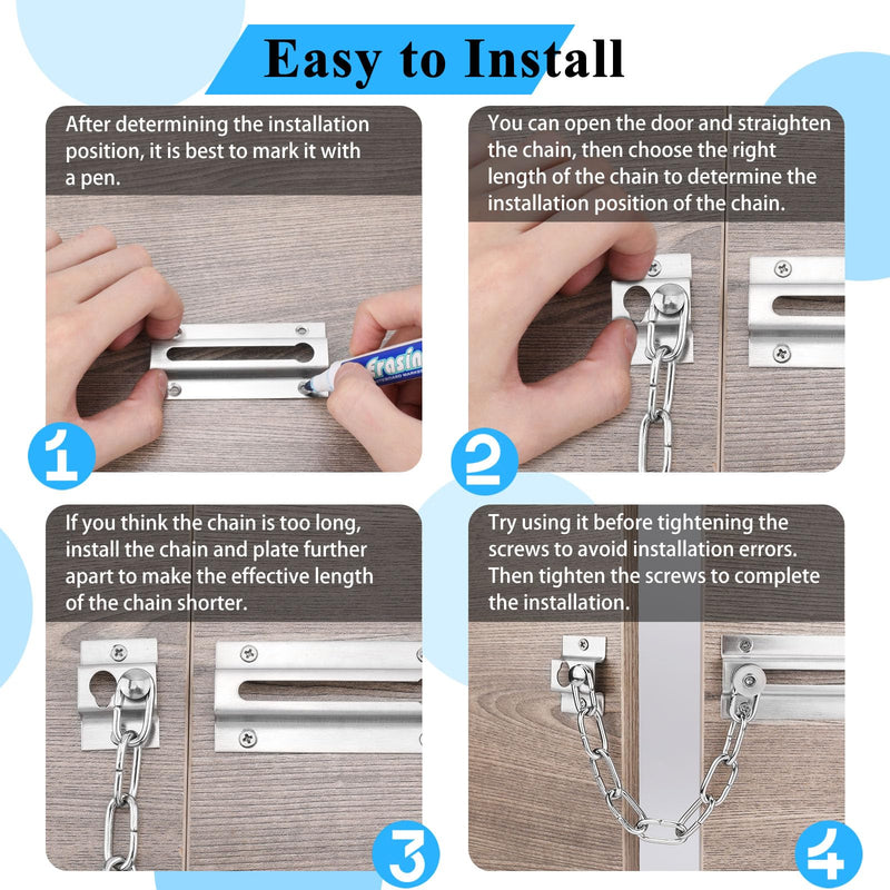 2 Pack Door Chain Lock, Premium Chain Door Lock, Thickened Door Lock Chain with 12 Screws, Stainless Steel Chain Locks for Inside Door Silver - 2 Pack