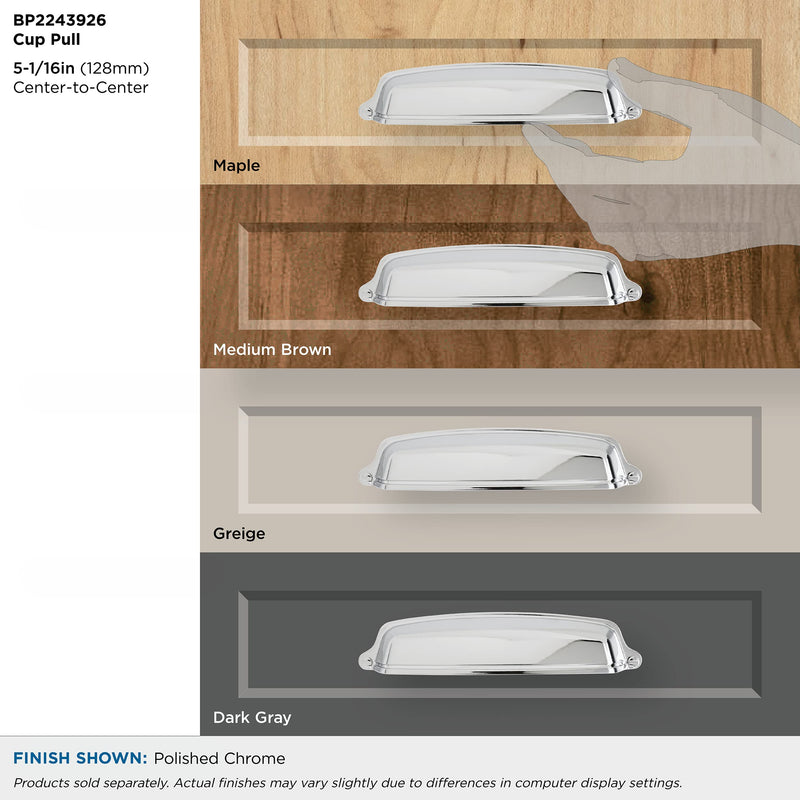 Amerock | Cabinet Cup Pull | Polished Chrome | 5-1/16 inch (128 mm) Center-to-Center | Stature | 2 Pack | Drawer Pull | Drawer Handle | Cabinet Hardware 5-1/16 inch (128mm) Center-to-Center (Pack of 2) 1 Pack