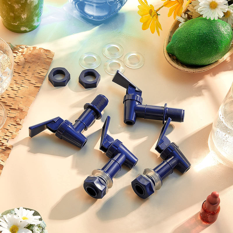 Replacement Cooler Faucet Water Bottle Jug, Dispenser Tap Set, Reusable Spigot Spout Water Beverage Lever Pour Dispenser Valve Crock Tap(Deep Blue,4 Sets) Deep Blue 4
