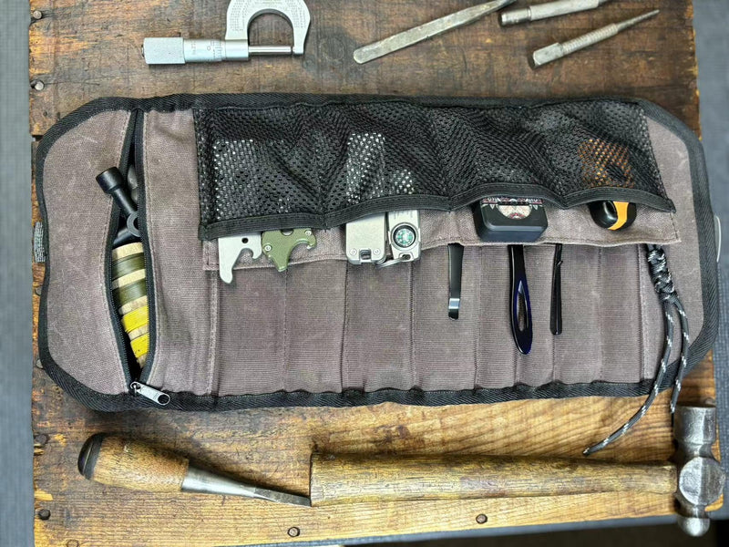 Roaring Fire Pioneer Mini Tool Roll Bag for Men, Multitool Pouch Waxed Canvas Mini Tool Roll Bag for EDC Gear Tools Knives Survival Kits, EDC Organizer Pouch, Tool Organizer