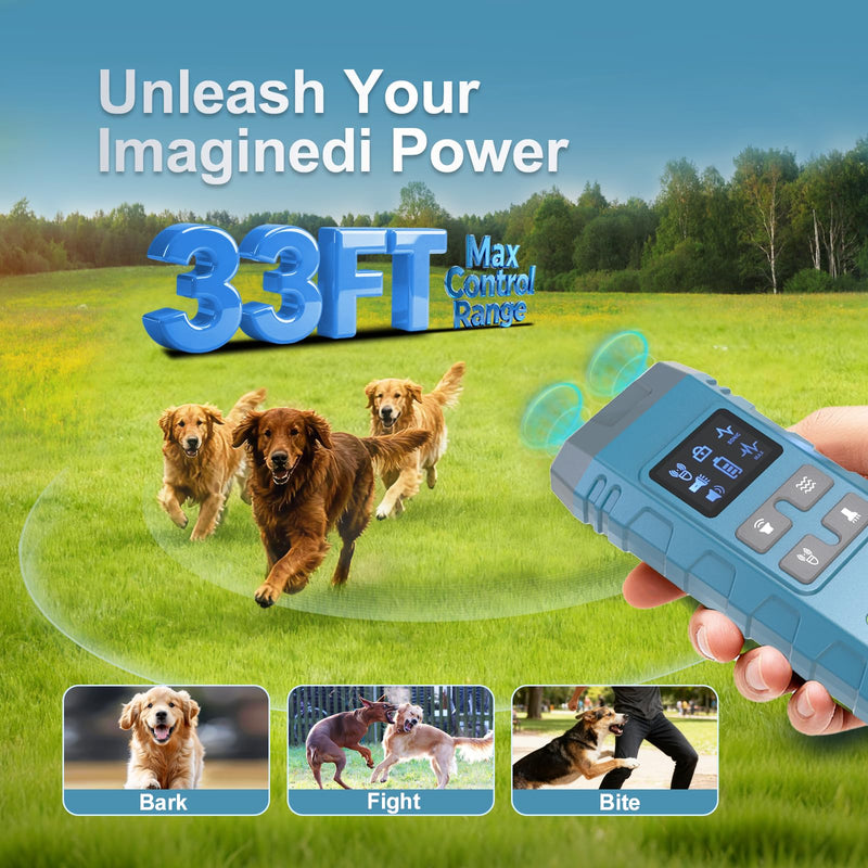 Dog Bark Deterrent Device,Anti Barking Device for Dogs, Ultrasound Dog Bark Deterrent,Best Anti-Barking Device, 4 Modes & LED Light & LCD Screen Portable Indoor & Outdoor（Blue） Blue