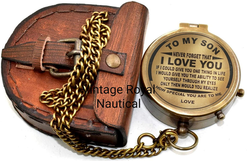 AASIYA Engraved Brass Compass Gift To My Son/To Our Son/Nautical Gift For Son From Dad/Gift To Son From Mom A Perfect And Unique Gift With Leather Case