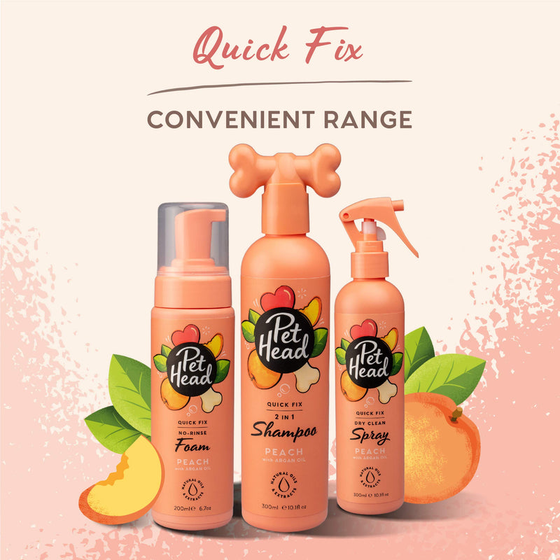 Pet Head Quick Fix Dog Dry Clean Spray | Peach Scent | Dry Dog Shampoo for Smelly Dogs | Nourishes and Softens Coat & Skin | Vegan | Gentle Formula for Puppies | Made in USA | 10.1 fl. oz. - PawsPlanet Australia