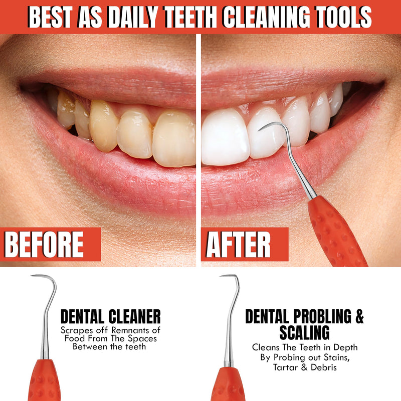 Professional Dental Tools Tartar Scraper for Dentist, Personal Use and Pets Plaque Remover for Teeth, Premium Oral Care Double Ended Dental Scaler | U5/33 Stainless Steel (Orange, Silicon Handle) Orange, Silicon Handle