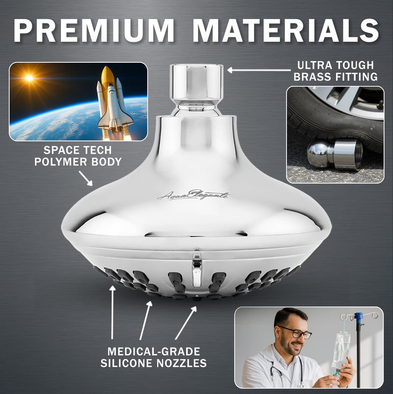 6 Function Adjustable Luxury Shower Head - High Pressure Boosting, Wall Mount, Bathroom Showerhead For Low Flow Showers, 2.5 GPM - Chrome