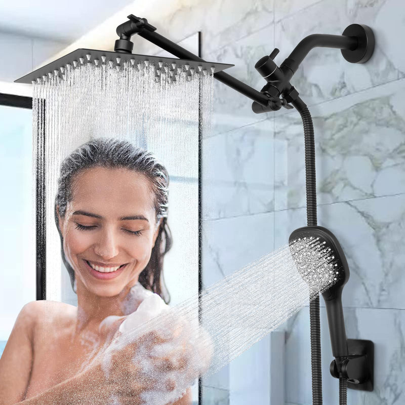 NearMoon Solid Brass G1/2" Shower Arm All Metal Universal 3-Way Diverter Valve for Handheld and Fixed Head, Replacement Component Adapter (Matte Black) Matte Black