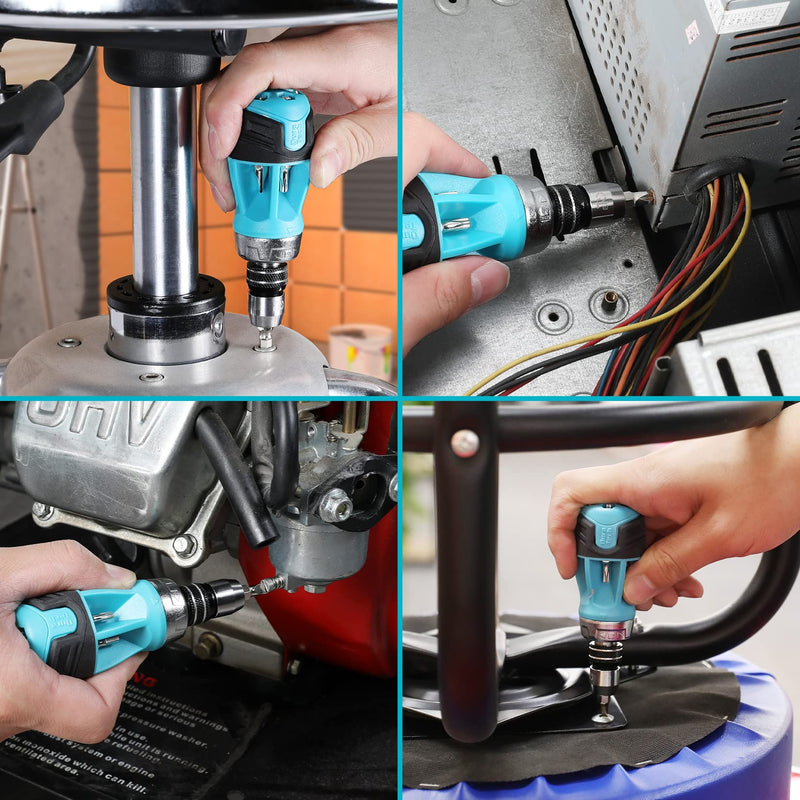 DURATECH Stubby Ratcheting Screwdriver, 12-in-1 Multi-bit Short Screw Drivers, Premium S2 Steel, Innovated Bits Quick-Load Mechanism, with Phillips, Slotted, Torx, Square Bits Stored in Handle