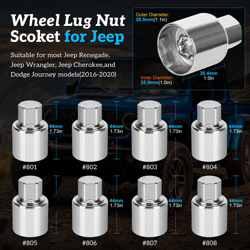 Lug Nut Key Compatible with Jeep,801 to 808 Wheel Lock Key 8PC