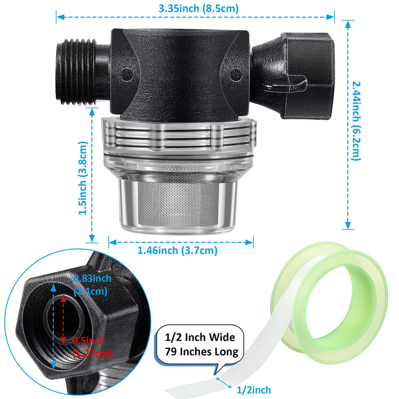 Water Pump Strainer Filter, Compatible with Shurflo Swivel Nut 255-315, 1/2 Inch Fitting with 50 Mesh Stainless Steel Screen and 6.6 FT Tape