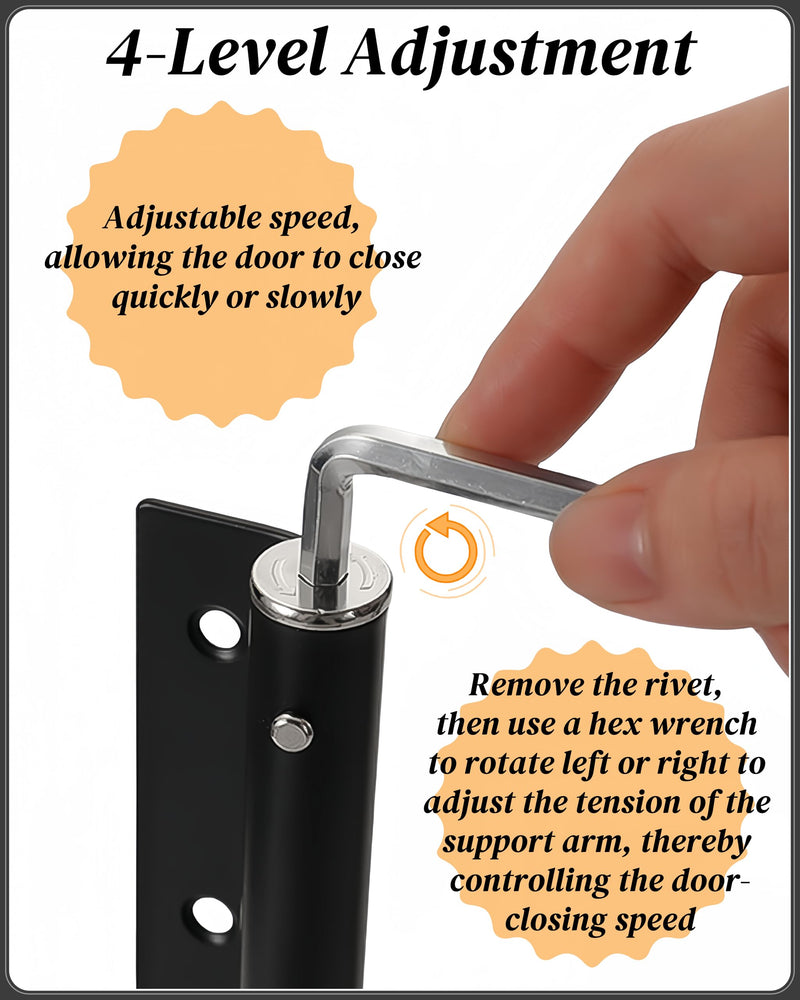 Automatic Door Closer for Home Easy to Install | Safety Spring Door Closers | Auto Soft Close to Convert Hinged Doors to Auto Self Closing | Adjustable Catch Speed | with Arm, Screw, Wrench 1 Pack Black