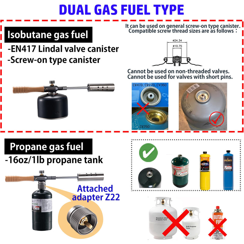 CAMPINGMOON Camping Grill Torch Dual Fuel Head Flame Adjustable for Charcoal Starter with Storage Case MT-3955/I-1010 (Propane + Isobutane) Propane + Isobutane