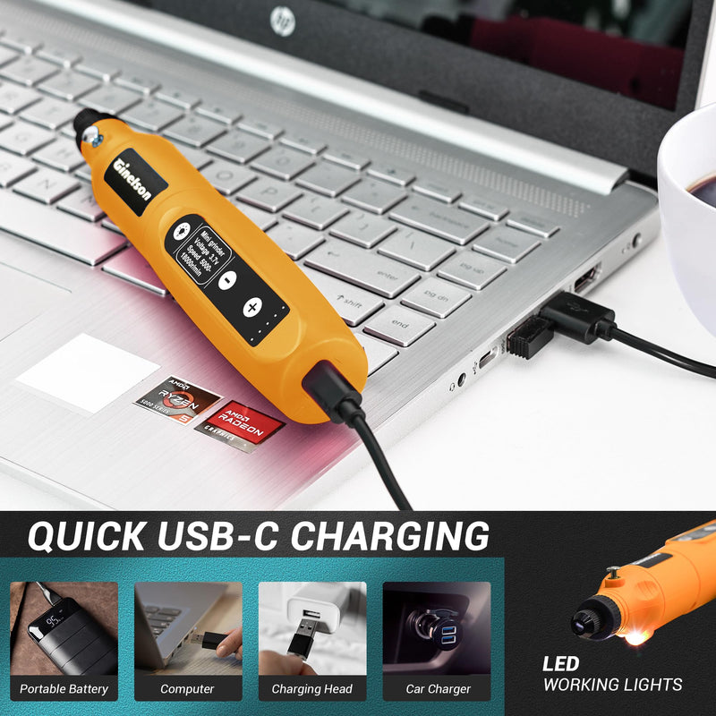 Cordless Rotary Tool, 2000 mAh Battery Pack, 5-Speed and USB-C Charging Rotary Tool Kit with 70 Accessories, Multi-Purpose 3.7V Power Rotary Tool for Sanding, Polishing, Engraving, DIY Crafts Orange