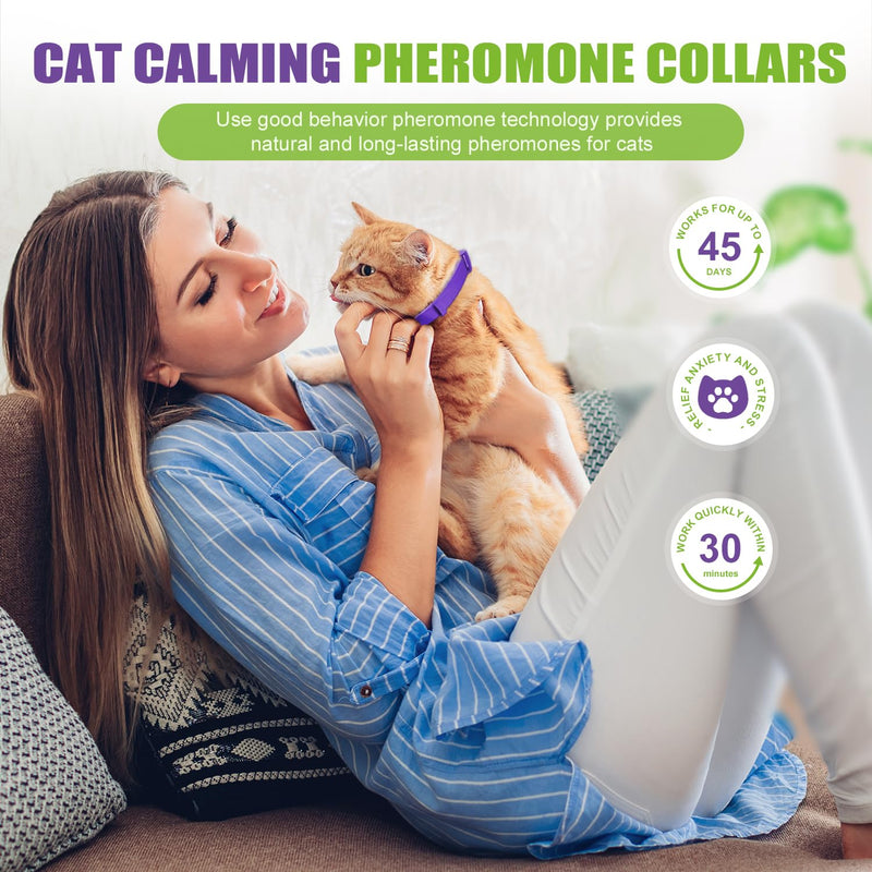 Calming Collar for Cats | Calming Cat Collars Adjustable Soother Anxiety Relief & Stress | Comfort Cat Calm Collars Water Resistant | Pheromone Collar for Cats Rapid Effect Lasts 45 Days (Purple) Purple