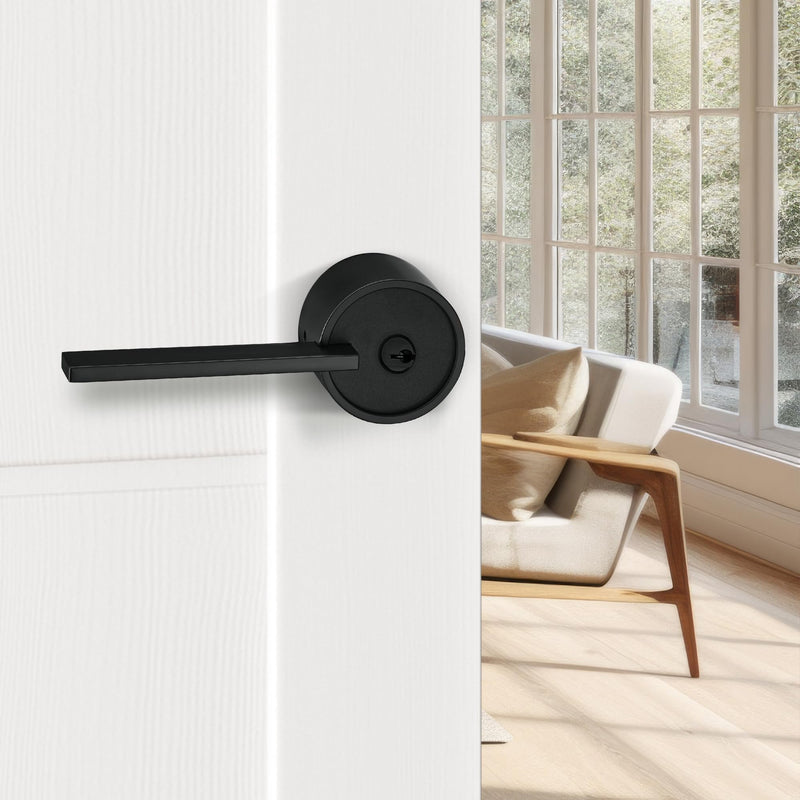 Berlin Modisch Zero Gravity Urban Series Entry Lever Door Handle Lock and Key Locking Lever Set [for Front Door or Office] Reversible Heavy Duty – Iron Black Finish Entry [lock with keys]