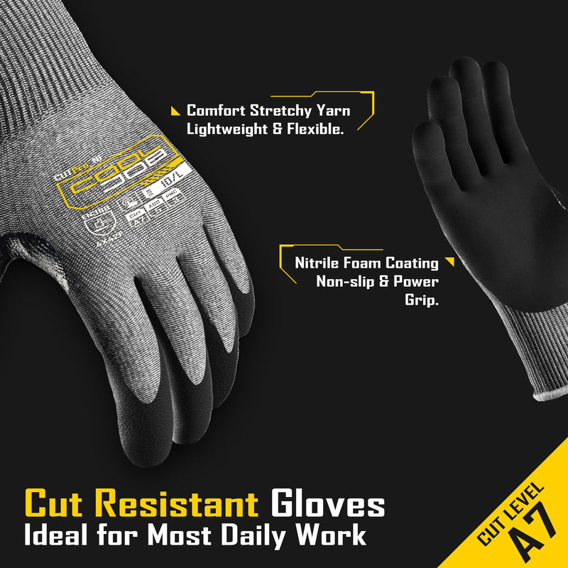 COOLJOB ANSI A7 Cut Resistant Gloves, Cut Proof Work Gloves with Grip, Touchscreen, for Men and Women, Used for Construction, Warehouse, Glass Handling, Wood Work, Grey XLarge, 3 Pairs X-Large A7 Pack of 3