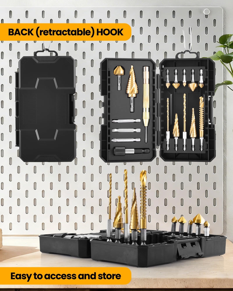 17-Piece Hex Shank Drill Bit Set, HSS Step, Countersink, Twist, Screwdriver & Punch Bits with Storage Case, for Metal/Wood/Plastic, DIY Gift for Homeowner & DIYer