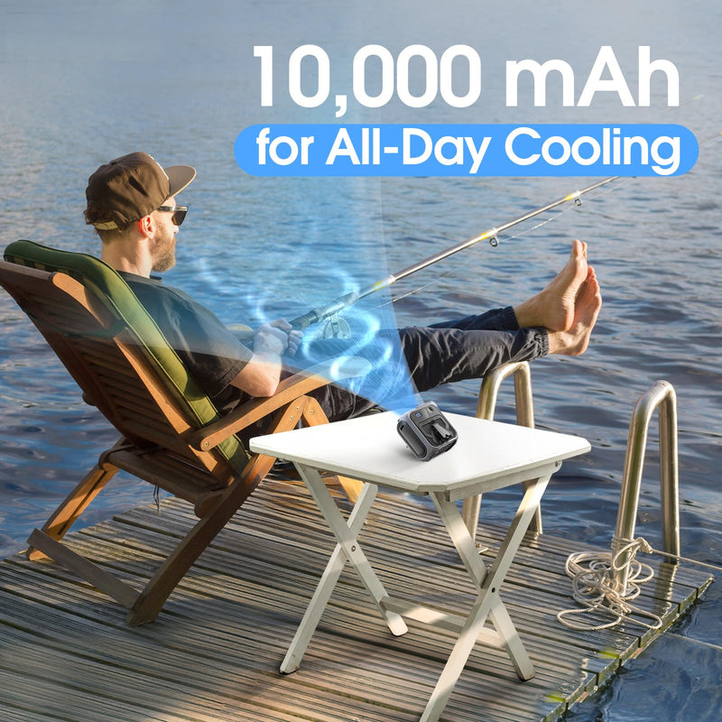 Portable Waist Fan Clip On, Max 40Hours Runtime, 16000RPM 5 Speeds Powerful Under Shirt Fan with Light, 10000mAh Personal Cooling Rechargeable Wearable Belt Fans for Travel Camping Fishing Grey