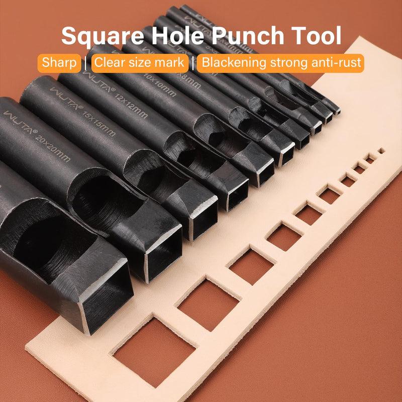WUTA Square Leather Hole Punch,5PCS Steel Hollow Punch Tool Set for Belt,Watch Band,Leather Crafting（4mm+6mm+10mm+15mm+25mm ） 4mm+6mm+10mm+15mm+25mm (5pcs)