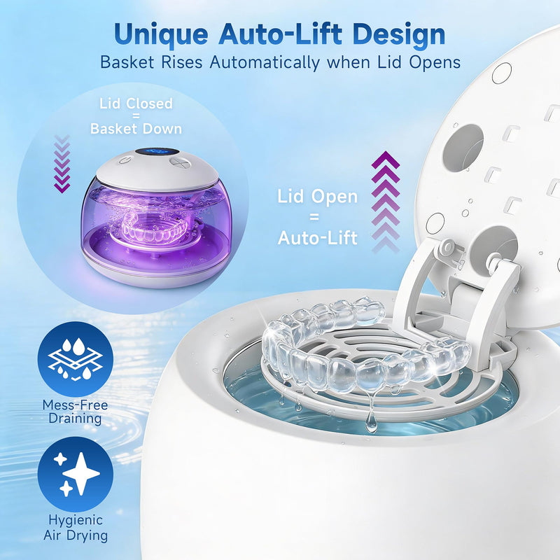 Ultrasonic Retainer Cleaner with UV Light - 45kHz Deep Cleaning Pod for Dentures, Aligners, Night Guards - Includes Cleaning Brush, 200ml Capacity (Gray)