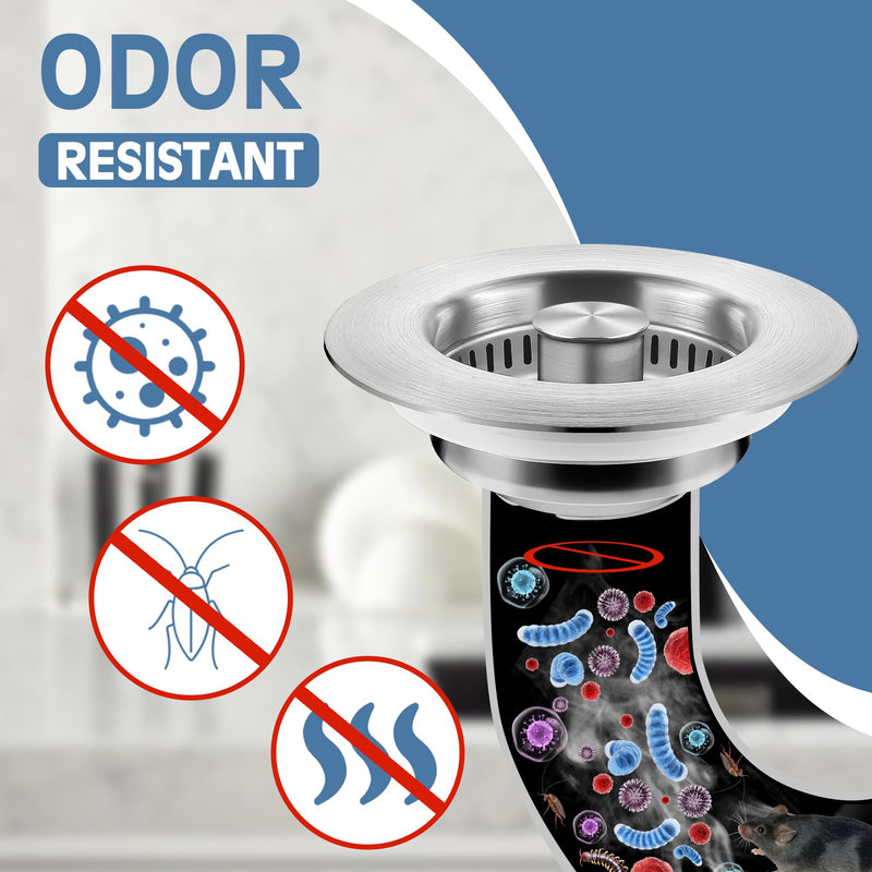 Kitchen Sink Drain Strainer 3 in 1, 304 Stainless Steel Pop Up Sink Stopper, Anti-Clogging Sink Drain Strainer for US Standard Kitchen Drain (SUS304 Brushed) Sus304 Brushed