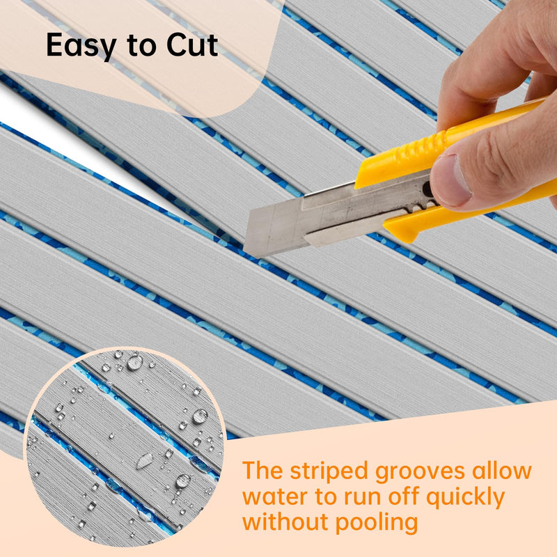 HZshark Boat Flooring EVA Foam Decking Sheet with 3M Self-Adhesive Backing, Non-Slip Marine Flooring for Boats Jon Boat Golf Cart Trailer Floor, DIY Cuttable Boat Deck Foam Teak Pad Grey with Ocean Seam Lines 47.2"x11.8"