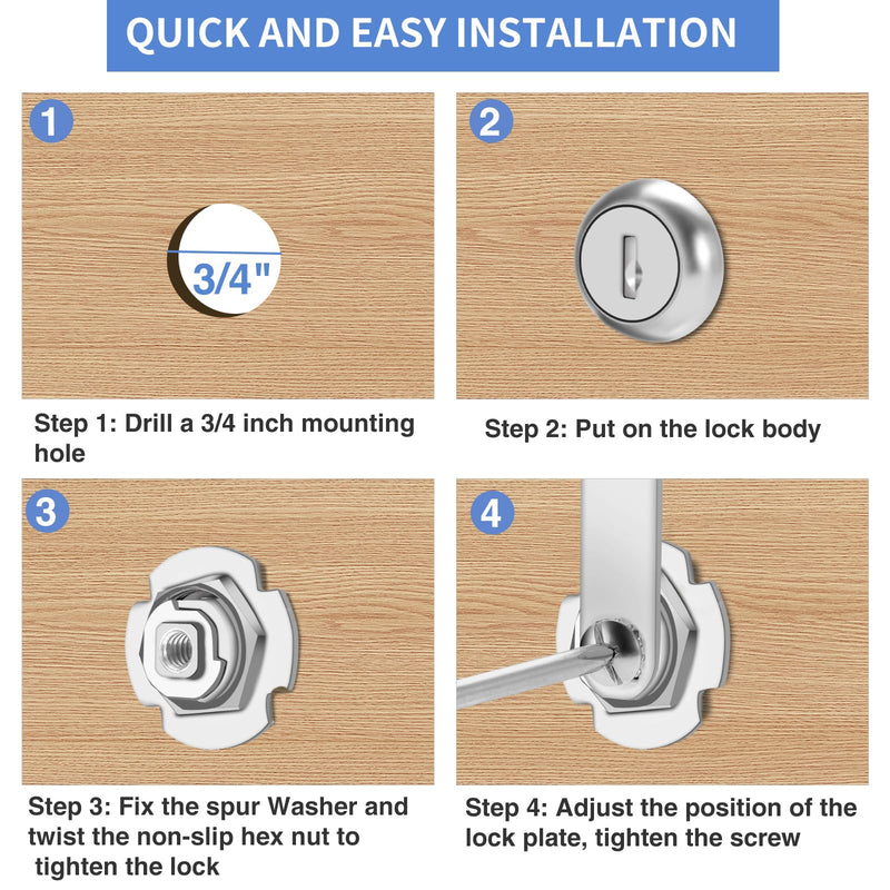 Cabinet Lock with Keys, 2" Extra-Long Cam Locks keyed Alike, 2 Pack Cabinet Cam Lock Set for Thick Drawers RV Storage Locks Tool Box Lock Replacement, Zinc Alloy (2 Pack, 2-1/8 Inch)