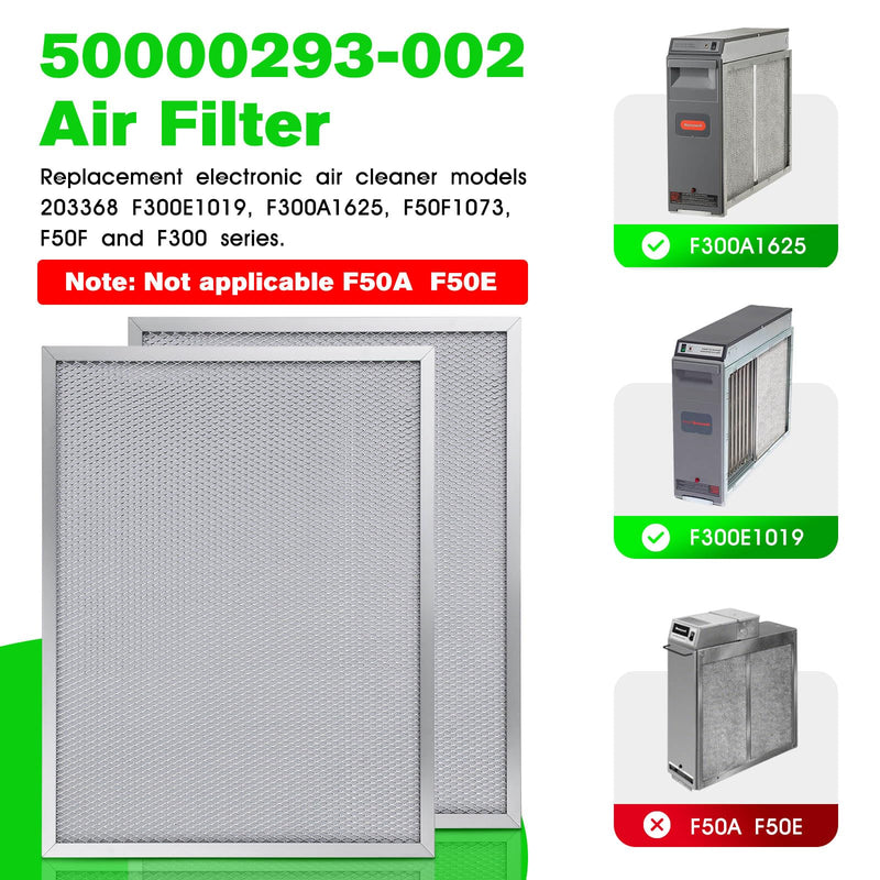 50000293-002 Post Filter Replacement for Honeywell Electronic Air Cleaner | 16" X 12.5" 203368 F50F F300E Fits Honeywell Electronic Air Cleaner Filter 16" X 25" F300E1019 F300A1625 F50F1073 - (2 Pack)