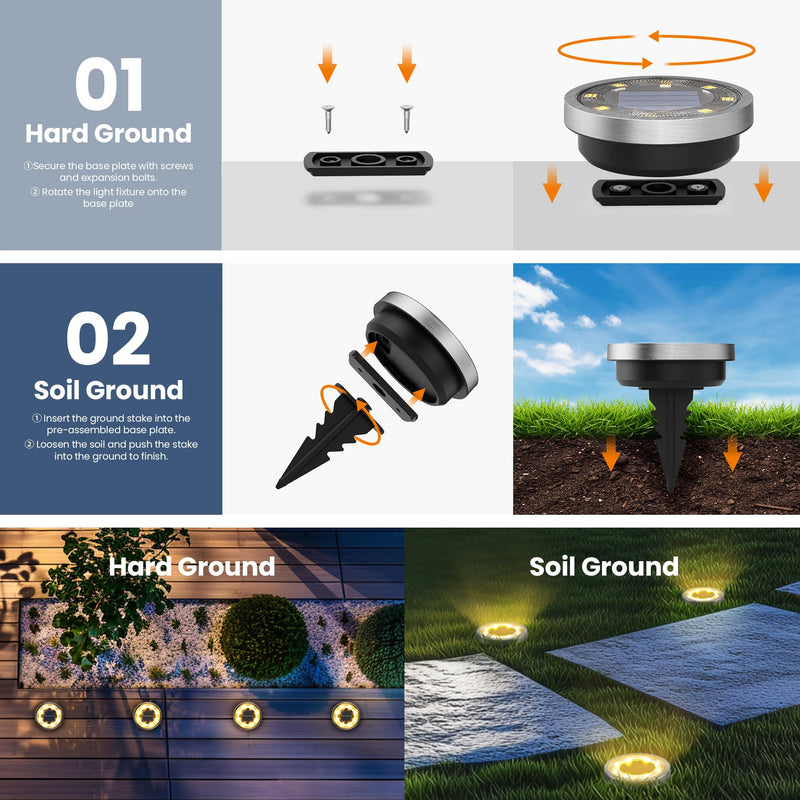 SOLPEX 16 Pack Solar Ground Lights Outdoor Waterproof, Solar Powered Pathway Lights, Landscape Lighting for Garden Walkway Driveway Backyard Decor (Warm White) Warm White