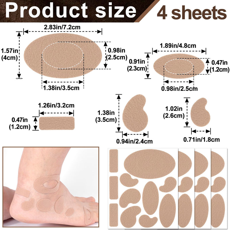 4 Sheets Moleskin Adhesive Pads, Multi-Shapes Moleskin Tape, Moleskin Strips Prevention Pads Anti-Wear Mole Skin Patch for Feet Heels- Nude Color 44pcs- 4 Sheet
