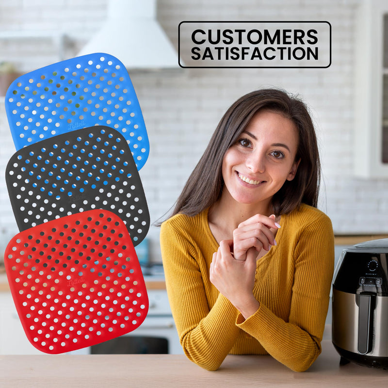 Reusable Air Fryer Liners 3 Pack for 5QT or Bigger - 8.5" Square Silicone Airfryer Liner - Easy to Clean Air Fryer Accessories - Durable Dishwasher Safe Non-Stick Parchment Paper Replacement Square 8.5"