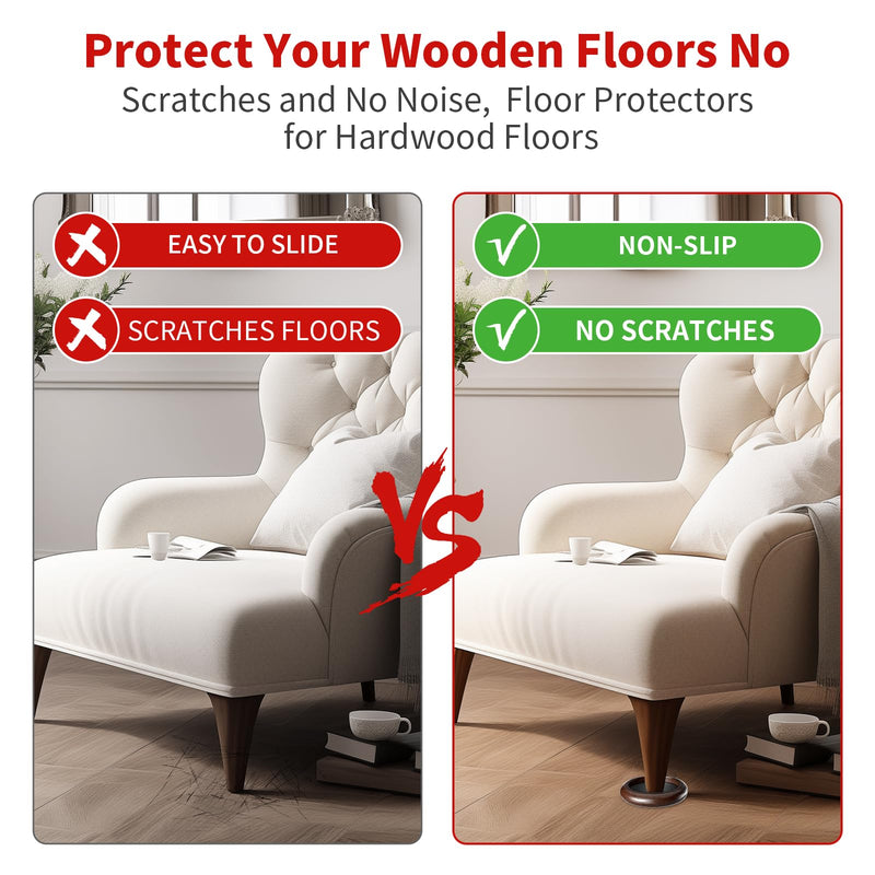 2” Non Slip Wood Furniture Coaster, 4 Pcs Anti Slip Furniture Pads for Hardwood Floors, Round Sofa Bed Couch Furniture Caster Cups with Anti-Slide EVA Pads Floor Protectors Anti-Scratch (Dark Brown) 2 inch