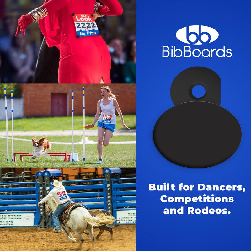 danceSNAPS Bib Clips by BibBoards - Safety Lock Fasteners for Dancers, Competitions, Rodeos - Secure Numbers Without Pins - Reusable, Non-Damaging, Gentle on Fabric - Black (4pcs)