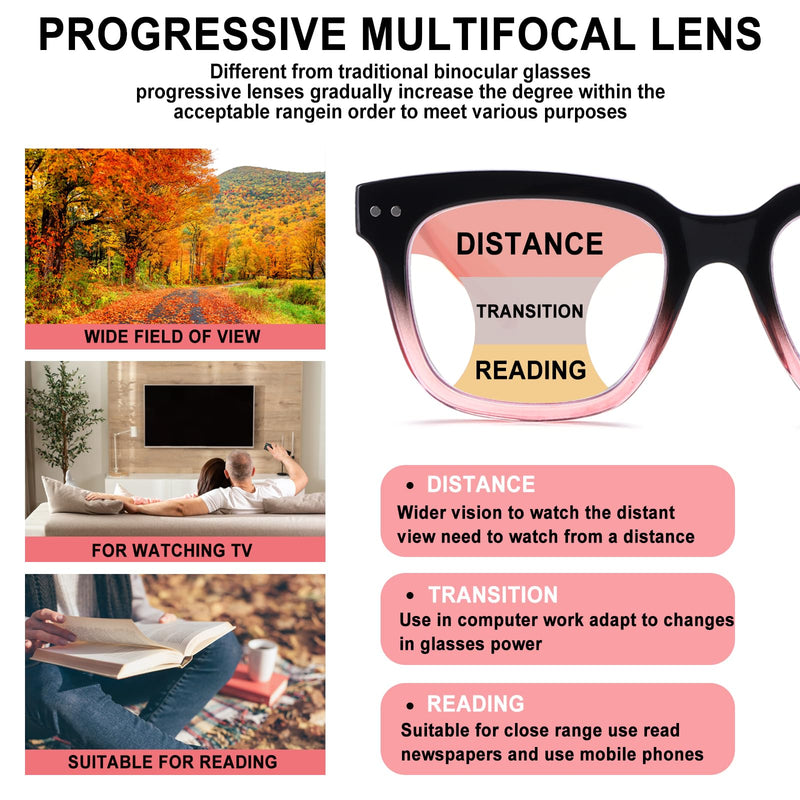 Progressive Multifocus Reading Glasses for Women Men Blue Light Blocking Spring Hinge Square Computer Readers 4 Pack Mixed B 1.75 Diopters