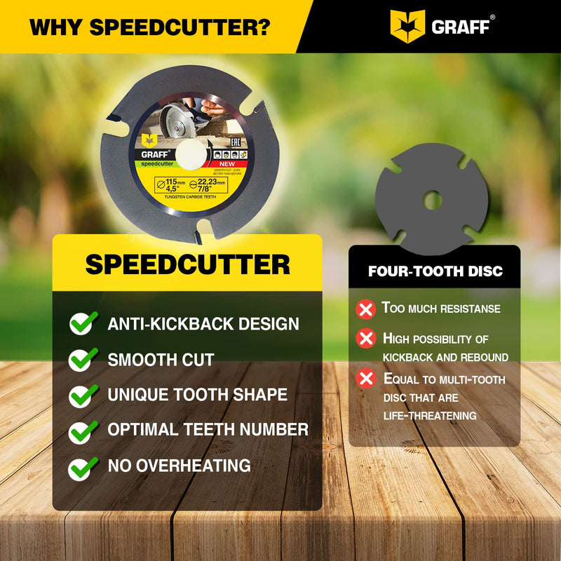 GRAFF SPEEDCUTTER 4-1/2 Inch Wood Carving Disc for Angle Grinder - Circular Saw Blade for Cutting, Sculpting & Shaping - 7/8 Inch Arbor - 115mm Ø 4 ½ Inch Speedcutter