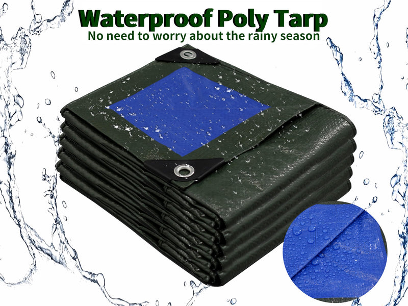 TARPAL 4x6 Green Tarp Waterproof (2 Pack) Small tarps Multipurpose Protective Cover All Purpose Poly Tarps Cover for Firewood Outdoor Furniture etc Green / Blue 4×6feet（2-pack）-Finished size