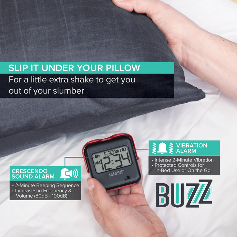 La Crosse Technology 617-147 Buzz Digital Alarm Clock with Vibration and Loud Sound
