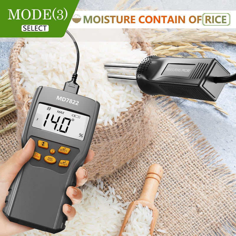 Grain Moisture Meter Precise & Fast Measurements Grain Moisture Tester with Probe, Moisture Meter Probe for Mazie, Wheat, Corn, Paddy and Rice
