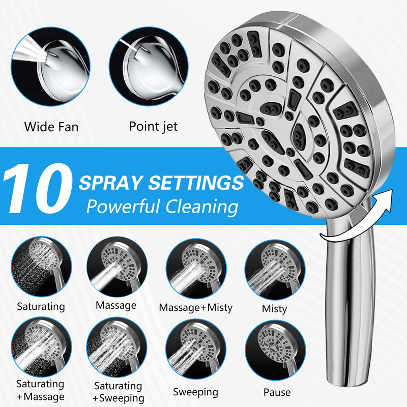 Tub Spout with Diverter, Chrome High Pressure 10 Mode Handheld Shower Sprayer, Bathtub Faucet with Sprayer