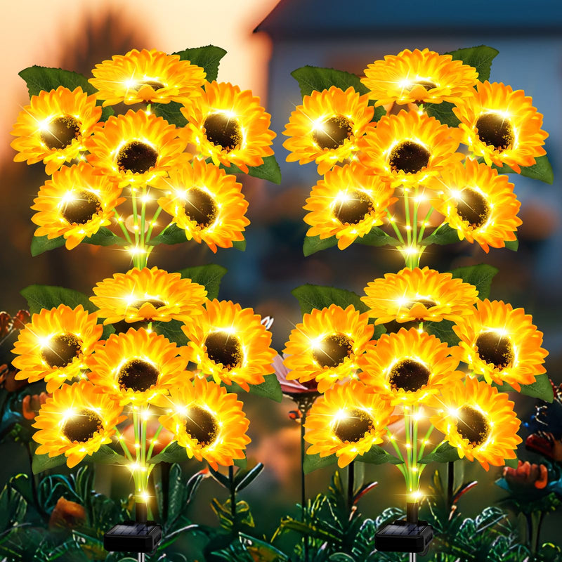 Solar Lights Outdoor Garden Decor,4 Pack with 24 Sunflower Lights,Solar Flowers Lights Waterproof,Birthday Gifts for Mom Women Grandma,Outside Decorative Stakes Light for Landscape Yard Patio Lawn 4 Pack Solar Sunflower Lights