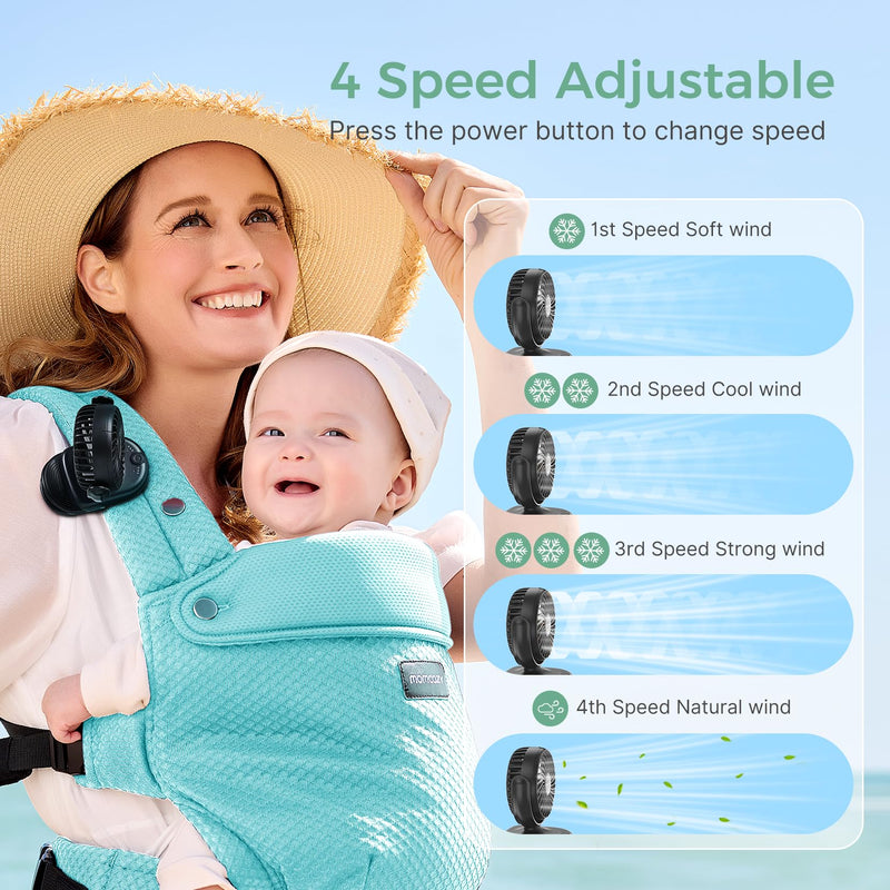 Momcozy Portable Stroller Fan with Clip | 4-Speed Mini-Fan for Carrier | Personal Fans Ultra Light 0.26lb | Gaps ≤4.5mm | Handheld Cooling | Rechargeable Rotate for Diaper Backpack/Table/Chair Black