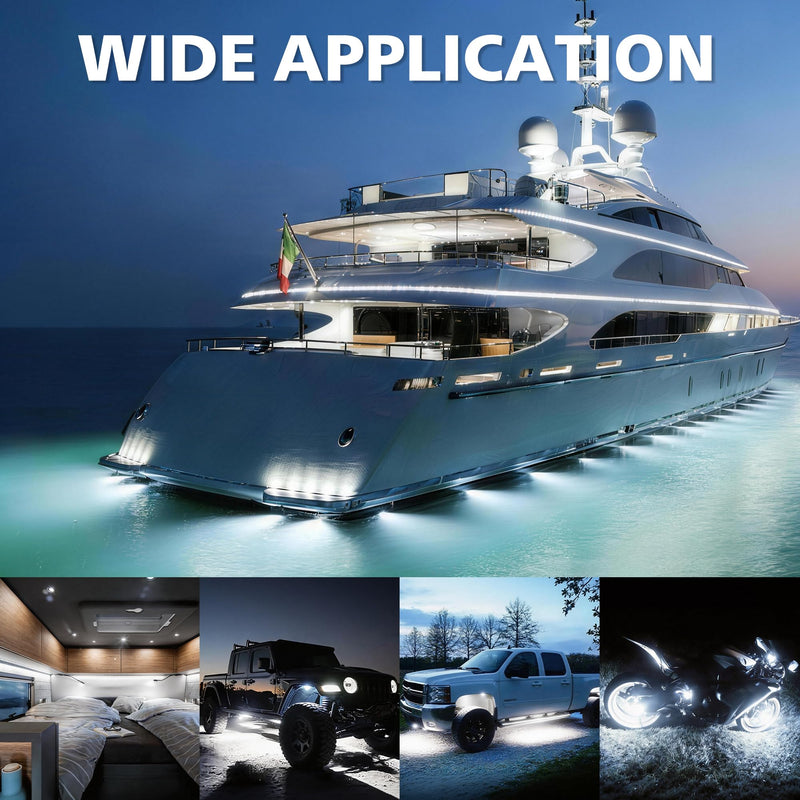 4WDKING White LED Boat Interior Lights Marine Courtesy Lights IP68 Waterproof Underwater Lighting 9-36V for Yacht, Kayak, Fishing Boat, Sailboat, Pontoon, Deck Boat, Center Console, Off-road
