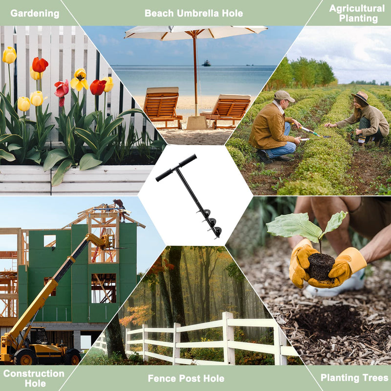 Hand Post Hole Digger - 24'' x 4" Earth Garden Auger Drill with Gloves, Non-Slip Handle, Spiral Drill Planter Bit for Planting Trees, Seedlings, Bedding Plants, Deep Cultivating, Digging Weeds Roots