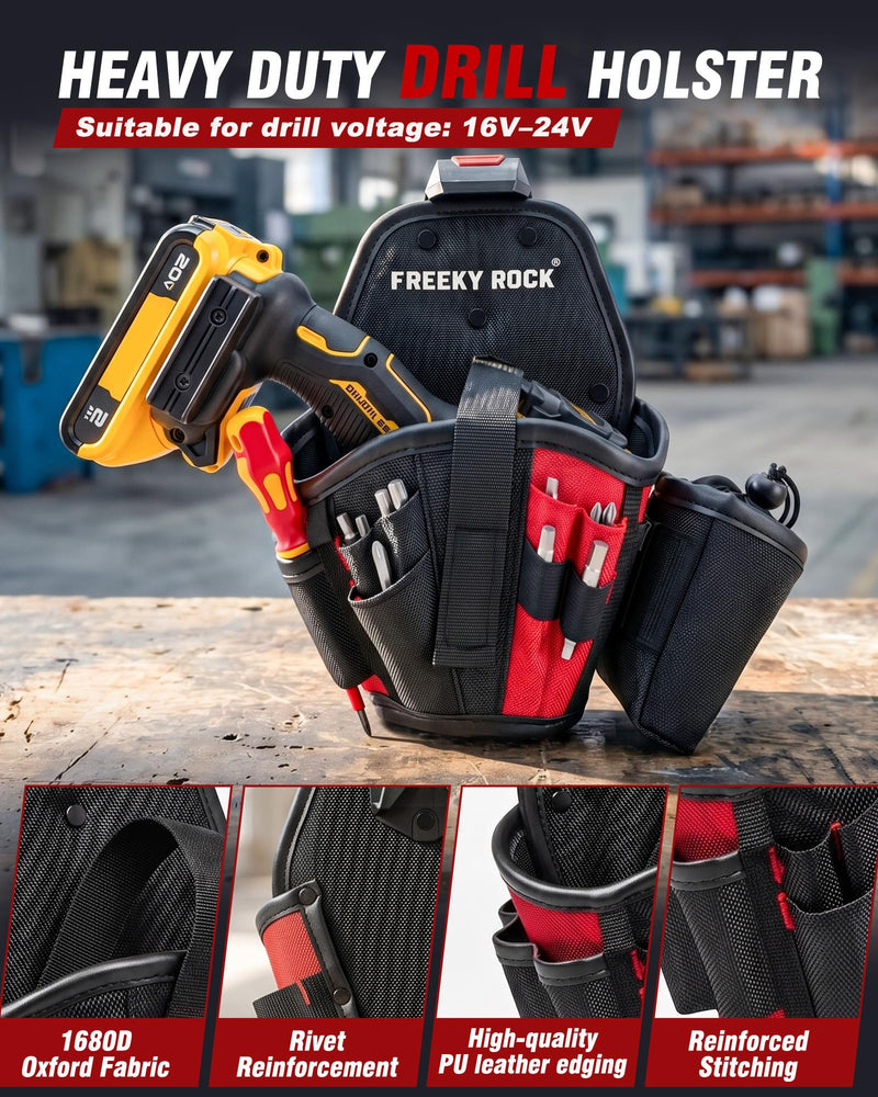 Drill Holster for Tool Belt, Heavy-Duty Impact Driver Tool Pouch with Belt Clip, 1680D Durable Tool Holster with Adjustable Strap for Handyman, Construction Workers, Electrician Drill holster