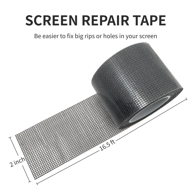 Grey Window Screen Repair Kit 16.5FT 3-Layer Strong Adhesive & Waterproof Tape Fiberglass Covering mesh, Repair for Window Screen and Screen Door tears Holes