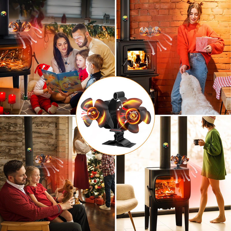 Wood Stove Fan, 8 Blades Heat Powered Fan with Magnetic Thermometer