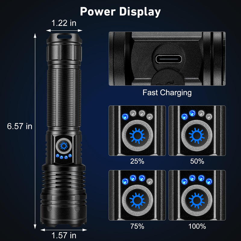 Flashlight Rechargeable 99,000 High Lumen, 2 Pack Super Bright Rechargeable Flashlights for Home, 15H Long Life LED Flash Light with 5 Light Modes, IPX7 Waterproof for Outdoor, Camping, Hiking
