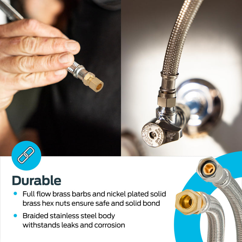 Eastman 16 Inch Steel-Flex Delta Style Flexible Faucet Connector, 3/8 Inch OD Male x 3/8 Inch Compression, Braided Stainless Steel Faucet Supply Line, 48036 16" Length