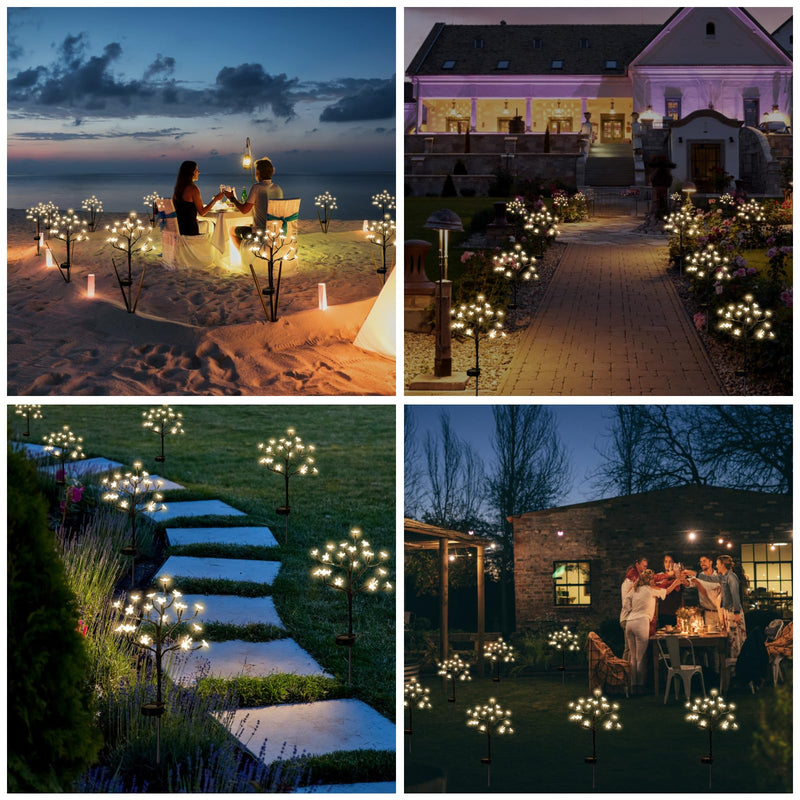 Solar Garden Lights Waterproof, Solar Outdoor Lights Decorative 4Pack, 80Led Solar Powered Flowers Garden Decor, Outdoor Fairy Lights for Yard,Pathway,Lawn,Outside,Garden Christmas Decorations Warm White Cheery 4Pack