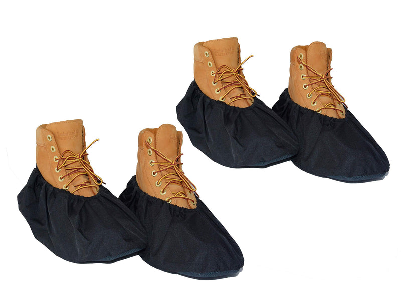 2 Pairs Non Slip waterproof Reusable shoe Covers for contrators and Carpet Floor Protection, Machine Washable. X-LARGE Extra Large Black