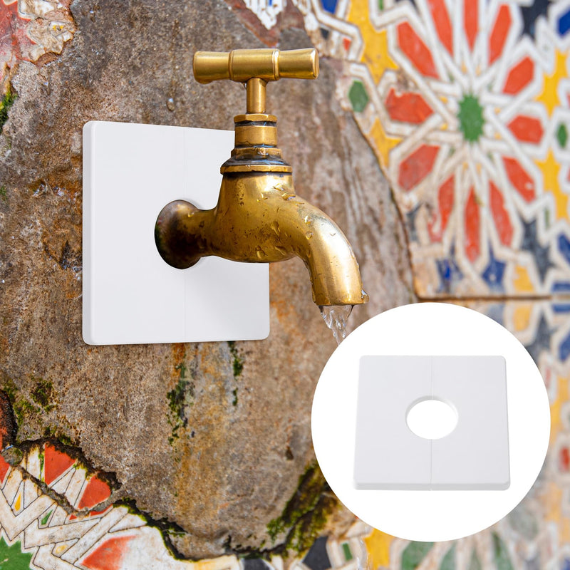 2pcs Escutcheon Plate Wall Split Flange, 28mm/1.1in ABS Wall-Mounted Water Pipe Flange Cover, Self-Adhesive Square Plumbing Cover Plates for Kitchen Toilet- White 2-White